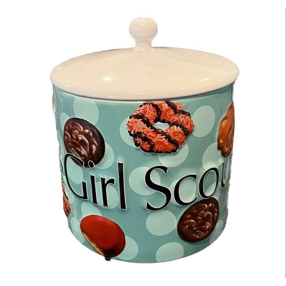 Y2K I Love Girl Scout Cookies Ceramic Jar With Lid Blue 3D Cookie Favorites 2006 - Picture 3 of 14